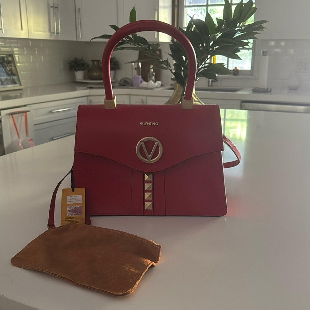 Valentino By Mario Valentino Red Satchel with Gold Details -  Authentic